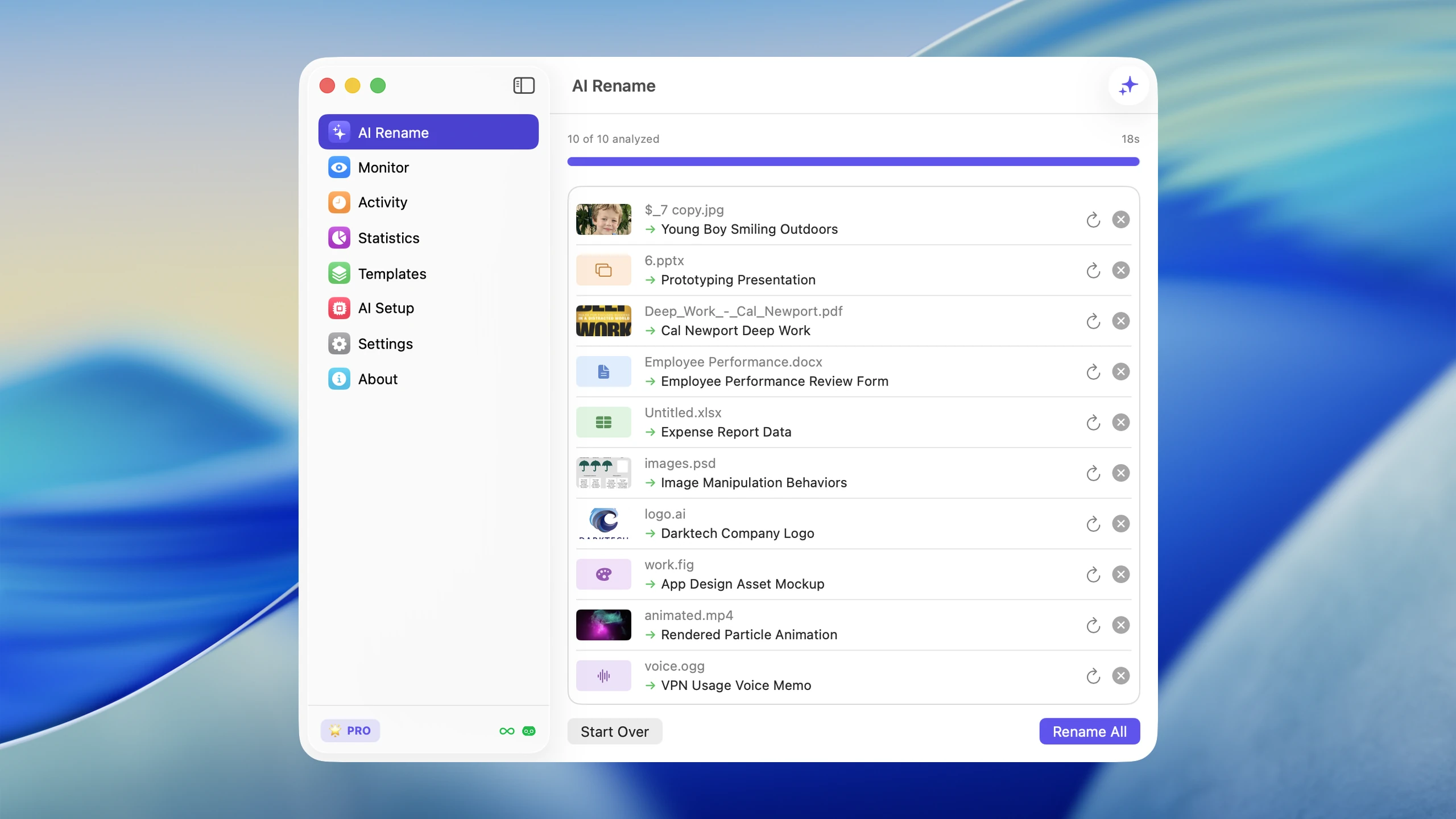Batch rename results in Zush for macOS